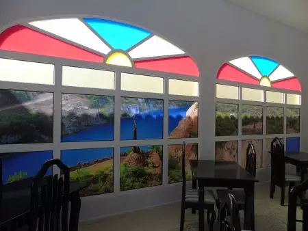 hotel el cobre, vista de laguna azul desde el restaurante